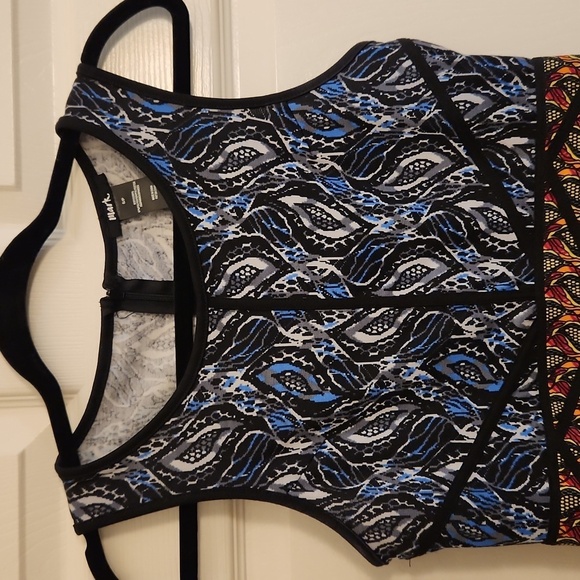 Mark Safari Dress Blue Abstract Design With Red Leaf Waistband Size S/P - Picture 6 of 9